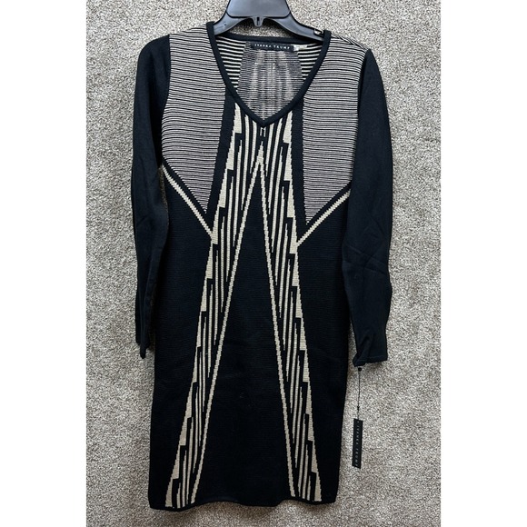 Ivanka Trump Sweaters - NWT~Ivanka Trump Sweater Stretch Knit Dress ~Small~ Geometric‎  Black/ Champagne